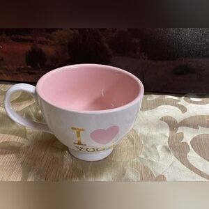 10 Strawberry Street I Love Yoga Pink White and Gold Mug
